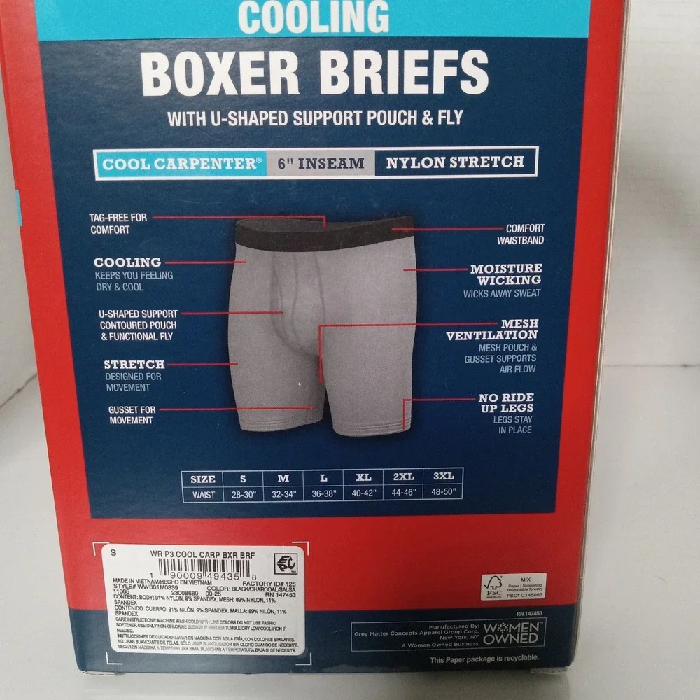 Wrangler Workwear Boxer Briefs Men's Size S Small Cooling  6